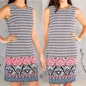 Mario Serrani Italy Sleeveless Geometric Print Shift Dress  Size 8 Zip back